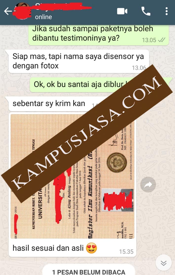 Tesimoni klien Jasa pembuatan Ijazah